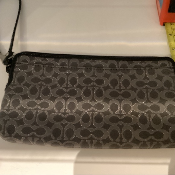 COACH Double Zip Wristlet Wallet In Signature Canvas with Bow Accent Grey Black - Picture 7 of 10